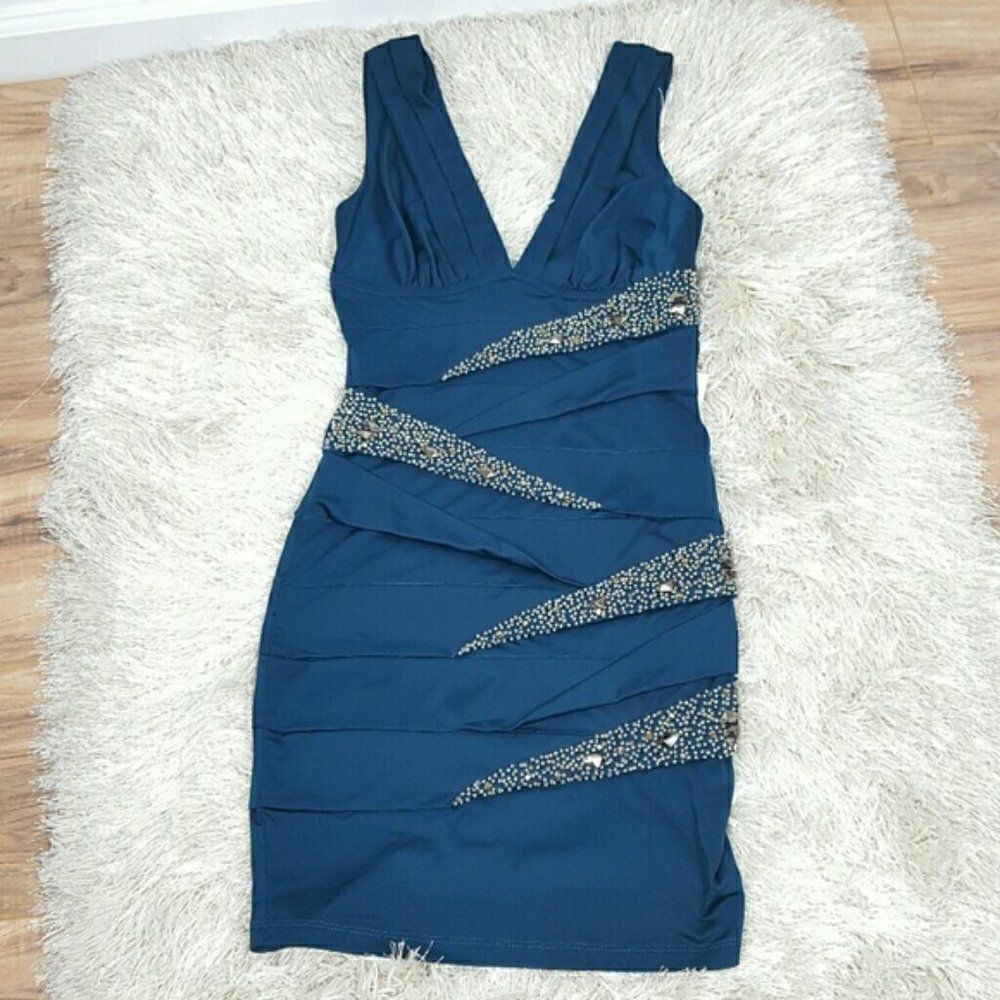 NIKIBIKI Womens Mini Dress Green Size Small Embellished Bandage Glam